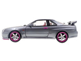 1999 Nissan Skyline GT-R (R34) RHD (Right Hand Drive) Silver Metallic with Purple Wheels 1/18 Diecast Model Car by Solido