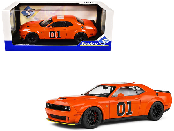 2023 Dodge Challenger R/T Scat Pack Widebody #01 "Hazzard Tribute" Orange 1/18 Diecast Model Car by Solido