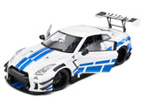 2024 Nissan GT-R (R35) RHD (Right Hand Drive) with Liberty Walk 2.0 Body Kit White Metallic with Blue Stripes "For Paul Tribute" 1/18 Diecast Model Car by Solido