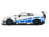 2024 Nissan GT-R (R35) RHD (Right Hand Drive) with Liberty Walk 2.0 Body Kit White Metallic with Blue Stripes "For Paul Tribute" 1/18 Diecast Model Car by Solido