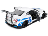 2024 Nissan GT-R (R35) RHD (Right Hand Drive) with Liberty Walk 2.0 Body Kit White Metallic with Blue Stripes "For Paul Tribute" 1/18 Diecast Model Car by Solido