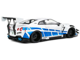 2024 Nissan GT-R (R35) RHD (Right Hand Drive) with Liberty Walk 2.0 Body Kit White Metallic with Blue Stripes "For Paul Tribute" 1/18 Diecast Model Car by Solido