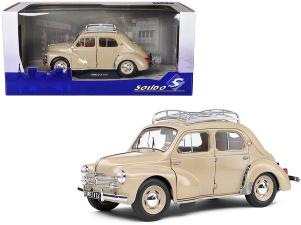 1956 Renault 4CV Beige Tourterelle with Roof Rack 1/18 Diecast Model Car by Solido
