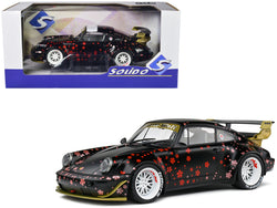 2021 RWB (Porsche) Aoki Matte Black with Cherry Blossom Graphics "Rauh WeltBegriff" 1/18 Diecast Model Car by Solido