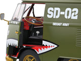 1950 Volkswagen Kool Kombi Van with Trailer "Army Fighter" Green with Graphics 1/18 Diecast Model by Solido