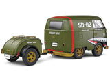 1950 Volkswagen Kool Kombi Van with Trailer "Army Fighter" Green with Graphics 1/18 Diecast Model by Solido