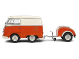 1950 Volkswagen Kool Kombi Van with Trailer Orange and White 1/18 Diecast Model by Solido