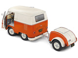 1950 Volkswagen Kool Kombi Van with Trailer Orange and White 1/18 Diecast Model by Solido