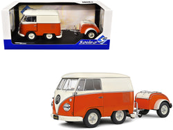 1950 Volkswagen Kool Kombi Van with Trailer Orange and White 1/18 Diecast Model by Solido