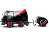 2024 Volkswagen Kool Kombi Sport Van with Trailer - Black and Silver with Red Stripe 1/18 Diecast Model by Solido