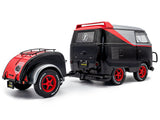 2024 Volkswagen Kool Kombi Sport Van with Trailer - Black and Silver with Red Stripe 1/18 Diecast Model by Solido