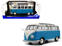 1962 Volkswagen T1 Samba Bus Baby Blue and White 1/18 Diecast Model by Solido