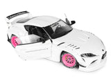 2025 Toyota GR Supra "Liberty Walk" Body Kit White Metallic with Pink Wheels 1/18 Diecast Model Car by Solido
