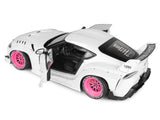 2025 Toyota GR Supra "Liberty Walk" Body Kit White Metallic with Pink Wheels 1/18 Diecast Model Car by Solido