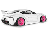 2025 Toyota GR Supra "Liberty Walk" Body Kit White Metallic with Pink Wheels 1/18 Diecast Model Car by Solido