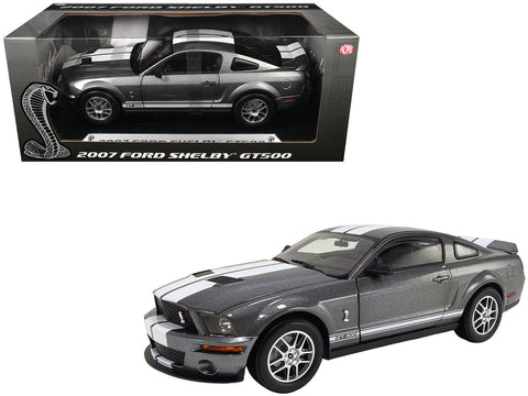 2007 Ford Shelby GT500 Alloy Gray Metallic with White Stripes "Shelby Collectibles" Series 1/18 Diecast Model Car by ACME