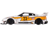 Nissan LB-Silhouette WORKS GT 35GT-RR Ver.1 RHD (Right Hand Drive) #23 White with Yellow Stripes "LB Racing" 1/18 Model Car by Top Speed