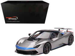 2019 Automobili Pininfarina Battista Grigio Luserna Silver Metallic with Iconica Blu Blue Accents and Black Top "World Premiere" 1/18 Model Car by Top Speed