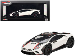 Lamborghini Huracan Sterrato Bianco Asopo White with Matte Black Top and Red Stripes 1/18 Model Car by Top Speed
