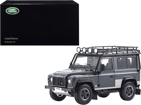 Land Rover Defender 90 with Roof Rack Dark Gray Metallic with Black Top and Chequer Plates 1/18 Diecast Model by Kyosho