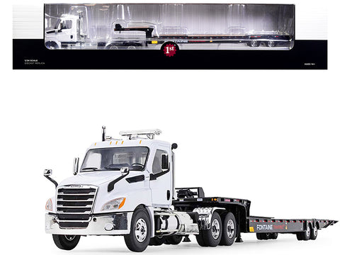 2018 Freightliner Cascadia Day Cab with Fontaine Traverse HT Hydraulic Tail Trailer White and Black 1/34 Diecast Model by First Gear