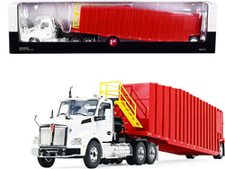 Kenworth T880 Winch Truck with Pinnacle Frac Tank Trailer White and Viper Red 1/34 Diecast Model by First Gear