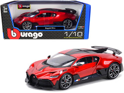 Bugatti Divo Red Metallic with Carbon Accents 1/18 Diecast Model Car by Bburago