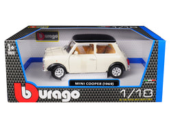 1969 Mini Cooper Beige with Black Top 1/18 Diecast Model Car by Bburago