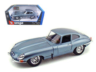 1961 Jaguar E Type Coupe Metallic Blue 1/18 Diecast Model Car by Bburago