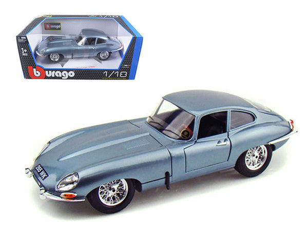1961 Jaguar E Type Coupe Metallic Blue 1/18 Diecast Model Car by Bburago