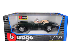 1961 Jaguar E Type Convertible Green 1/18 Diecast Model Car by Bburago