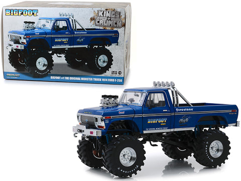 1974 Ford F-250 Bigfoot #1 The Original Monster Truck Blue with 48-Inch Tires "Kings of Crunch" 1/18 Diecast Model by Greenlight