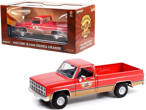 1982 GMC K-2500 Sierra Grande Wideside Pickup Truck with Trailer Hitch Red "Busted Knuckle Garage" 1/18 Diecast Model by Greenlight
