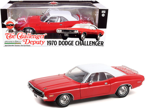 1970 Dodge Challenger "The Challenger Deputy" Bright Red with White Top 1/18 Diecast Model Car by Greenlight