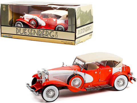 Duesenberg II SJ Red and White with Tan Top 1/18 Diecast Model Car by Greenlight