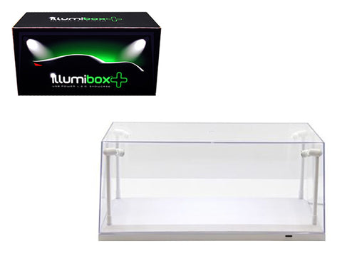 Collectible Acrylic Display Case with LED Lights and white base for 1/18 and 1/24 Diecast Models by Illumibox
