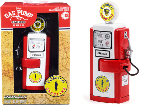1948 Wayne 100-A Gas Pump "Conoco Gasoline" Red and White "Vintage Gas Pumps" Series #10 1/18 Diecast Model by Greenlight