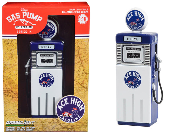 1951 Wayne 505 Gas Pump "Ace High" White and Blue "Vintage Gas Pumps" Series #14 1/18 Diecast Replica by Greenlight