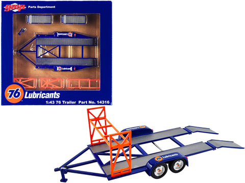 Tandem Car Trailer with Tire Rack Blue "Union 76" for 1/43 Scale Models by GMP