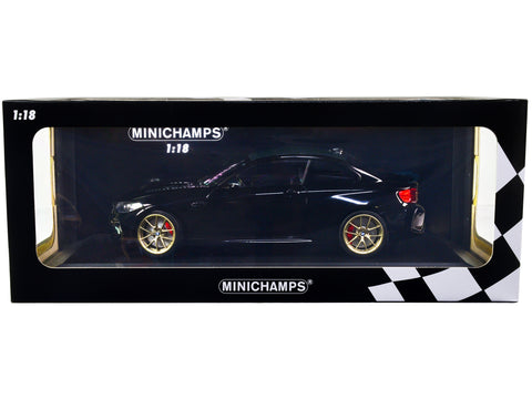 2020 BMW M2 CS Black Metallic with Carbon Top and Gold Wheels 1/18 Diecast Model Car by Minichamps