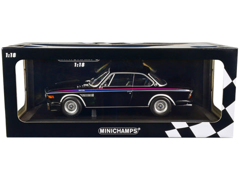 1973 BMW 3.0 CSL Black with Red and Blue Stripes Limited Edition to 444 pieces Worldwide 1/18 Diecast Model Car by Minichamps