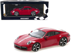 2019 Porsche 911 Carrera 4S Carmine Red with Silver Stripe Limited Edition to 600 pieces Worldwide 1/18 Diecast Model Car by Minichamps