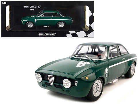 1971 Alfa Romeo GTA 1300 Junior Green with White Stripes and Graphics Limited Edition to 350 pieces Worldwide 1/18 Diecast Model Car by Minichamps
