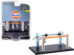 Adjustable Four-Post Lift "Gulf Oil" Light Blue and Orange "Four-Post Lifts" Series #1 1/64 Diecast Model by Greenlight