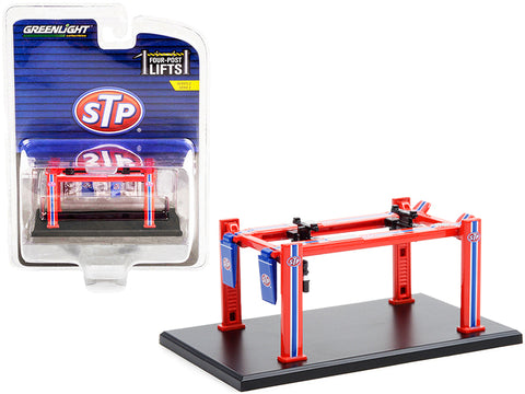 Adjustable Four-Post Lift "STP" Red and Blue "Four-Post Lifts" Series #2 1/64 Diecast Model by Greenlight