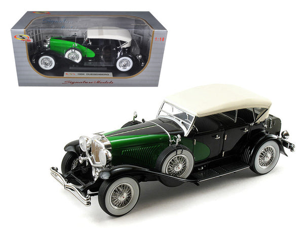 1934 Duesenberg Model J Black and Green 1/18 Diecast Model Car by Signature Models