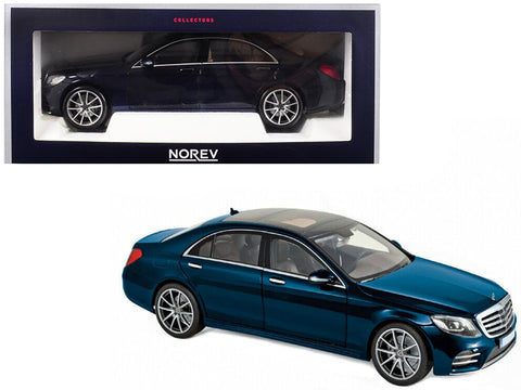 2018 Mercedes Benz S Class AMG Line with Sunroof Metallic Dark Blue 1/18 Diecast Model Car by Norev