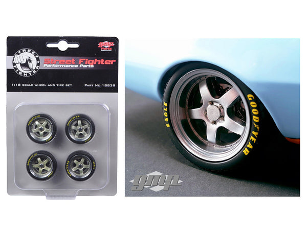 1968 "Gulf Oil" Chevrolet Camaro Street Fighter Good Year Competition Tires 5 Spoke with Polished Lip Wheels and Tires (Set of 4) 1/18 Diecast by GMP