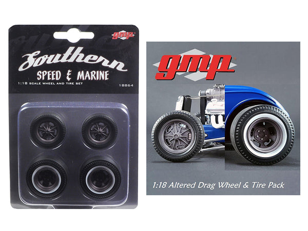 Drag Wheels and Tires (Set of 4) Magnesium Finish from 1934 Altered Drag Coupe 1/18 Diecast by GMP