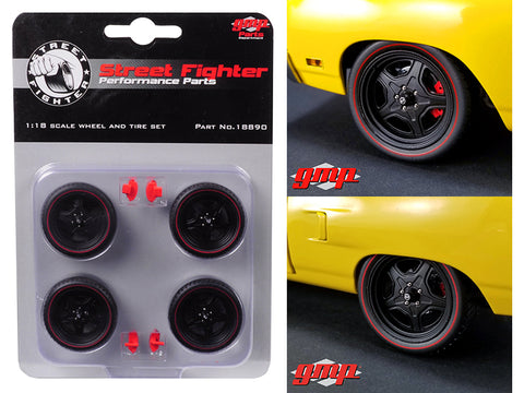 5-Spoke Wheel and Tire (Set of 4) from 1970 Plymouth Road Runner Street Fighter 6-Pack Attack 1/18 Diecast by GMP